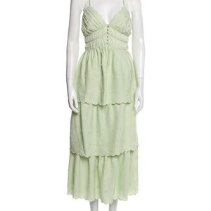 Self-Portrait Green Tiered Midi Dress Sweetheart Neckline